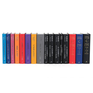 Unjacketed book spines in the Sarah J Maas book set. Complete book set includes Throne of Glass, A Court of Thorns and Roses, and Crescent City.