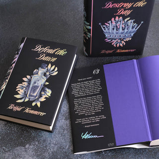 Interior front flap detail on the hand-numbered Limited Edition Defy the Night Book Set by Brigid Kemmerer from Juniper Books.