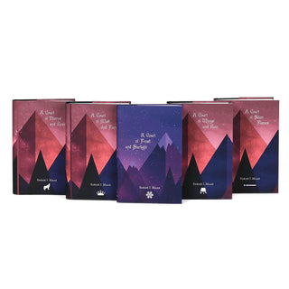 Front covers feature book title and authors name in white with pink and purple mountains beneath a starry sky in the background.