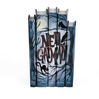 Limited edition Neil Gaiman Book Set from Juniper Books. Collectible dust jackets with black crows and cat amongst trees.