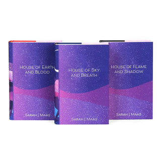 Front cover of jackets feature pink and purple hues over white stars. Covers feature author name and book title in white sans serif font.