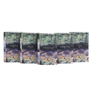 Image of all five books front covers in Delicious Solitude Book Set. Covers feature book title set against painting of a garden.