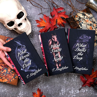 Special Edition book covers by Juniper Books for the Sworn Soldier Book Set, written T. Kingfisher styled on a stone background.