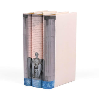 Angled view displaying spine and cover design of the Lincoln Memorial Book Set from Juniper Books.