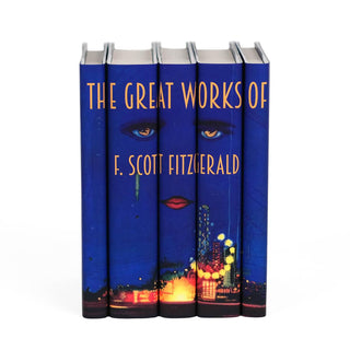 F. Scott Fitzgerald book set with dust jackets from Juniper Books. Spine art work featuring two eyes looking down on a Jazz Age city