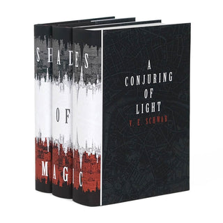 Dust jackets feature a black, grey, white, and red city layered against a white map background. Covers feature book title in white and author name in red set against a black map.