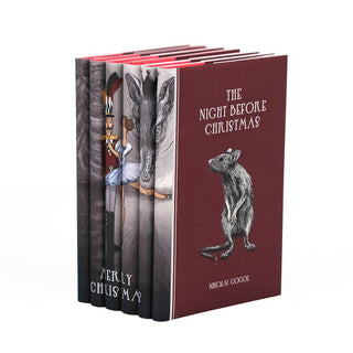 This festive set of novels is the perfect way to celebrate your favorite year-end traditions. Book Set, gift, trade, Christmas shopping. Covers feature black and white illustrations of a rat.