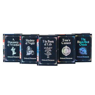 All front covers of All Souls Series line up. Front covers feature book title, author name, and symbol related to book surrounded by ornamental frame.