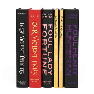 Unjacketed Shanghai Secrets Book Set by Chloe Gong, showing the original spines beneath the Juniper Books’ book covers.