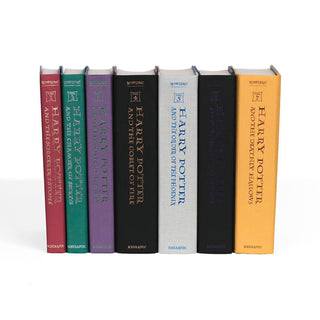 Harry Potter books shown here with no dust covers. Order your custom book jackets from Juniper Books today!