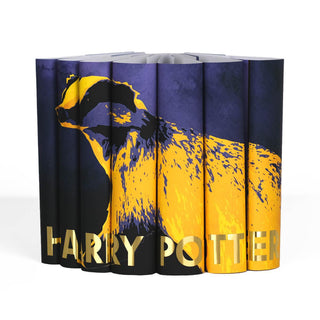 Yellow badger Hufflepuff dust jackets on Harry Potter book set with gold foil text from Juniper Books