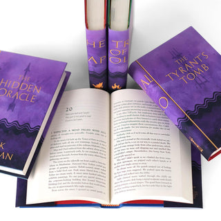 Open book showing print size in The Trials of Apollo book set from Juniper Books.