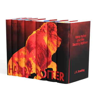 Red Lion Gryffindor dust jackets on Harry Potter book set with red foil type from Juniper Books
