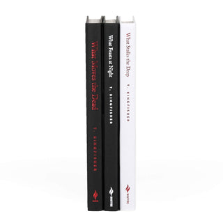Unjacketed books in the Sworn Soldier Series by T. Kingfisher showing original spines beneath Juniper Books book covers.