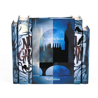 Neverwhere in Neil Gaiman book set from Juniper Books featuring original hand drawn illustrations from each book on dust jackets.