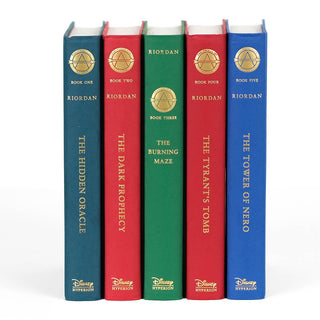 Unjacketed books from The Trials of Apollo series by Rick Riordan.