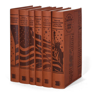 In six faux leather volumes, this set details the writings of some of America’s most memorable figures, historians, and philosophers. Gift, book set, trade.