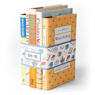 We've left the books in their iconic publisher jackets and wrapped them in a fun, brightly colored band that says "Read Me!" This is sure to inspire kids to take the books down off the shelves and dive into the adventures within.