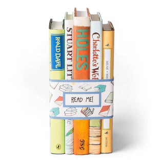 We've left the books in their iconic publisher jackets and wrapped them in a fun, brightly colored band that says "Read Me!" This is sure to inspire kids to take the books down off the shelves and dive into the adventures within.