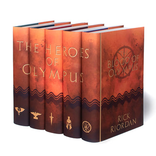 We've created custom jackets in a complementary color to our Percy Jackson book set, featuring symbols that represent each book. These stunning designs are sure to captivate young readers and keep them engaged throughout the entire series.