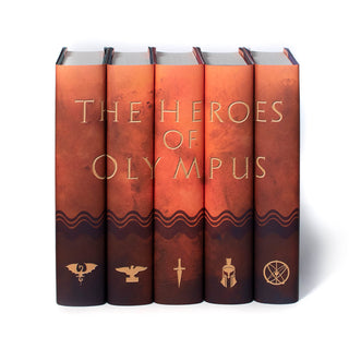 We've created custom jackets in a complementary color to our Percy Jackson book set, featuring symbols that represent each book. These stunning designs are sure to captivate young readers and keep them engaged throughout the entire series.