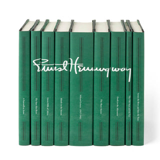 This set, wrapped in dark green jackets and showcasing his iconic signature, will be the centerpiece of any shelf and make for many adventurous hours of reading. Ernest Hemingway. Custom jackets