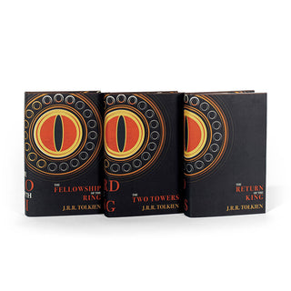 This 3-volume collectible set is wrapped in jackets featuring an original Juniper Books illustration inspired by the Eye of Sauron, set inside the One Ring, and surrounded by the other Rings of Power. 