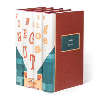 Featured in PureWow's Valentine's Day Gift Guide.  https://www.purewow.com/home/best-gifts-for-men. Custom jackets Kurt Vonnegut Book Set. Gift book collection. Typewriter jacket design. 4 book set. Trade. Gift. Custom. Message