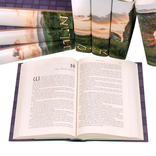 Outlander complete set of 9 books and jackets. This collectible edition of Diana Gabaldon's Outlander series features custom book jackets that unite all 9 novels with a stunning image of the Scottish Highlands. Makes a great gift for fans; order yours today! Trade, custom, gift, message, shopping, series