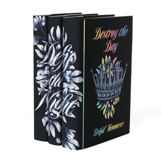 Angled view displaying spine and cover design of Defy the Night Book Set by Brigid Kemmerer wrapped in Juniper Books collectible book covers.