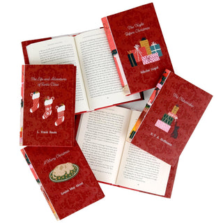 Christmas Classics 2026 book set by Juniper Books, open hardcover showing the interior pages and font.