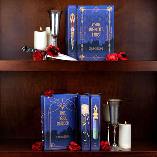 Special Edition book covers for Secret Shanghai Duologies book set by Chloe Gong styled on a bookshelf with covers by Juniper Books.