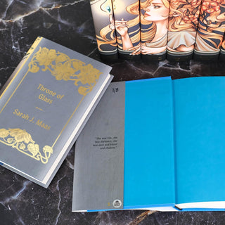 Interior front flap detail on the hand-numbered Limited Edition Throne of Glass by Sarah J Maas from Juniper Books.