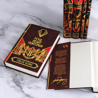 Interior details on the front book cover flap in the hand-numbered Limited Edition Shanghai Secrets Book Set by Chloe Gong from Juniper Books.