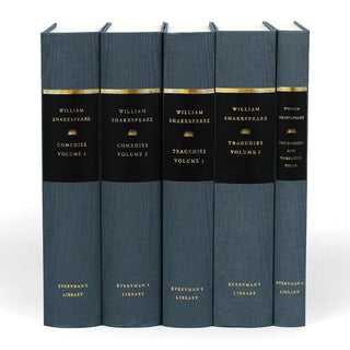 Unjacketed William Shakespeare Books by showing original Everyman's Library spines beneath Juniper Books book covers.