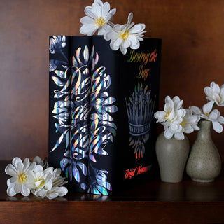 Limited Edition book covers for Defy the Night Book Set by Brigid Kemmerer styled on a dark wood bookcase with covers by Juniper Books.