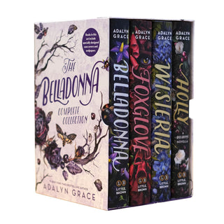 The Belladonna Complete Collection book box set by Adalyn Grace, featuring four fantasy novels: Belladonna, Foxglove, Wisteria, and Holly. 