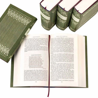 George Eliot Green Custom Book Set from Juniper Books. All books are wrapped in custom jackets inspired by intricate 19th-century leather binding designs and are published by Everyman’s Library.